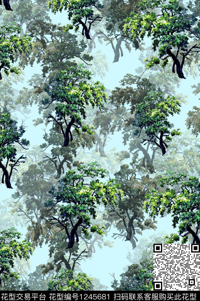 树林绿植树叶男装数码印花华亿平台下载（图片编号: 1245681） - 瓦栏（Walan）