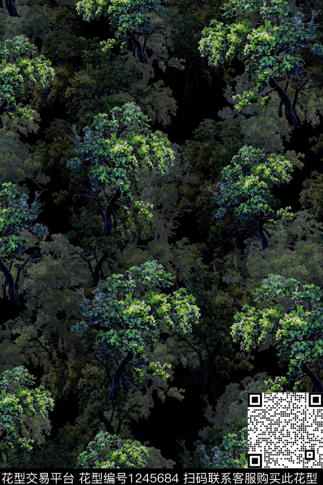 树林绿植树叶男装数码印花华亿平台下载（图片编号: 1245684） - 瓦栏（Walan）