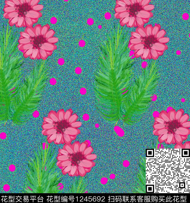 手绘绿植树叶花卉数码印花华亿平台下载（图片编号: 1245692） - 瓦栏（Walan）