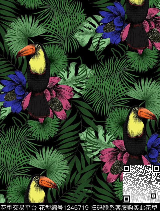 百合鹦鹉bird数码印花华亿平台下载（图片编号: 1245719） - 瓦栏（Walan）