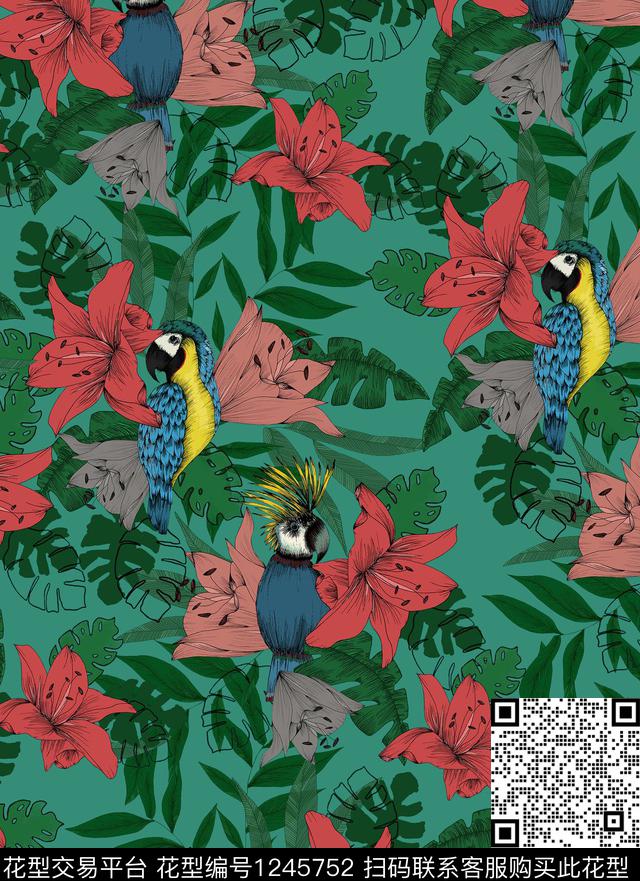 百合鹦鹉bird数码印花华亿平台下载（图片编号: 1245752） - 瓦栏（Walan）