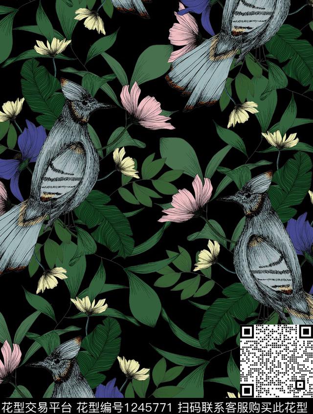 百合鹦鹉bird数码印花华亿平台下载（图片编号: 1245771） - 瓦栏（Walan）