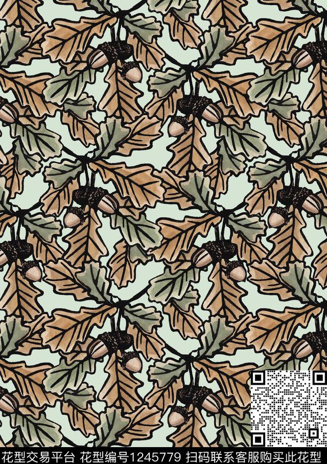 小碎花枝干绿植树叶数码印花华亿平台下载（图片编号: 1245779） - 瓦栏（Walan）