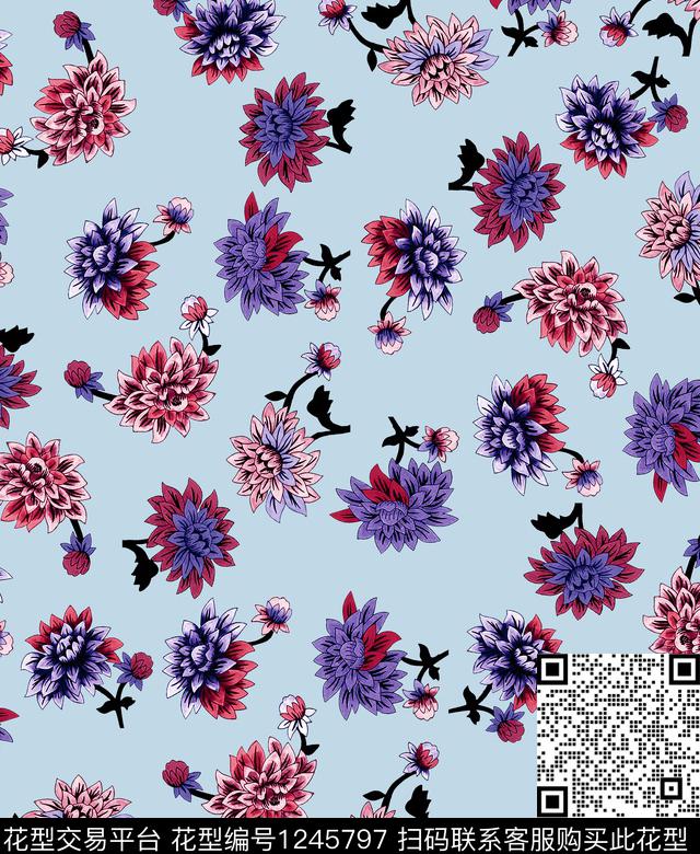 小碎花枝干绿植树叶数码印花华亿平台下载（图片编号: 1245797） - 瓦栏（Walan）