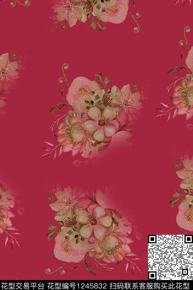 复古中国风花卉数码印花华亿平台下载（图片编号: 1245832） - 瓦栏（Walan）