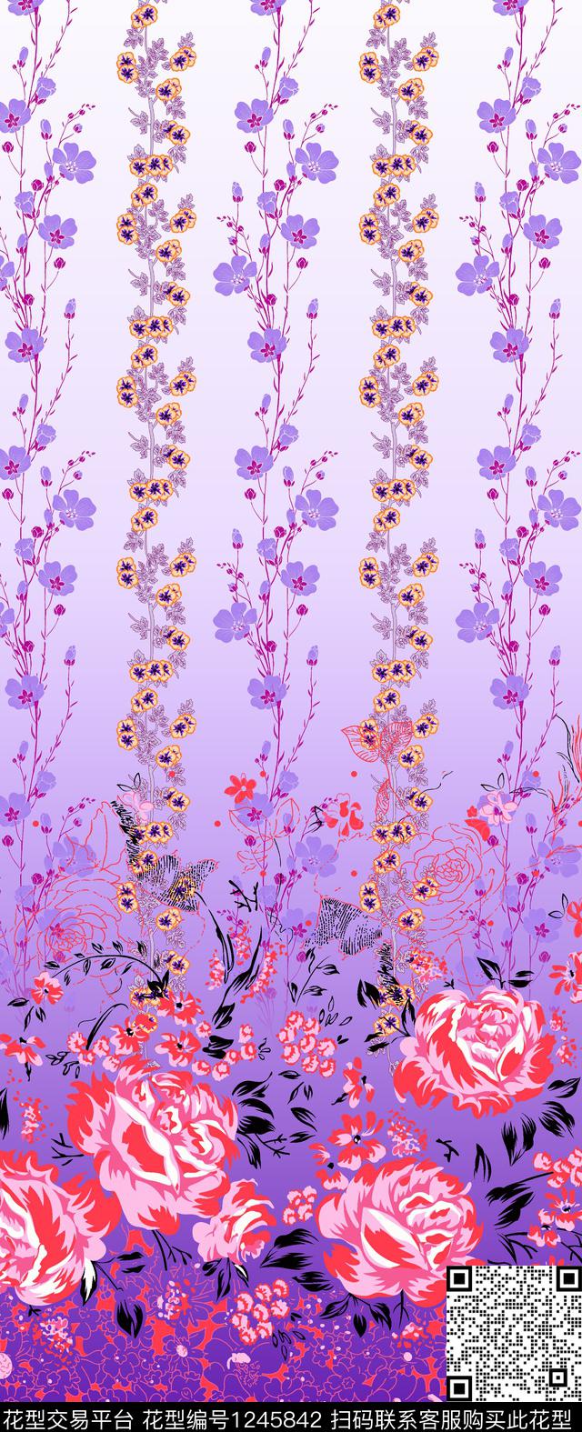 定位花大牌风花卉传统印花华亿平台下载（图片编号: 1245842） - 瓦栏（Walan）