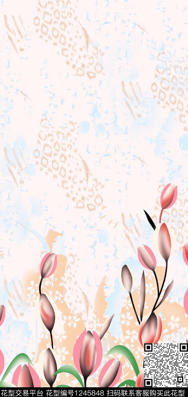 定位花花卉绿植树叶数码印花华亿平台下载（图片编号: 1245848） - 瓦栏（Walan）