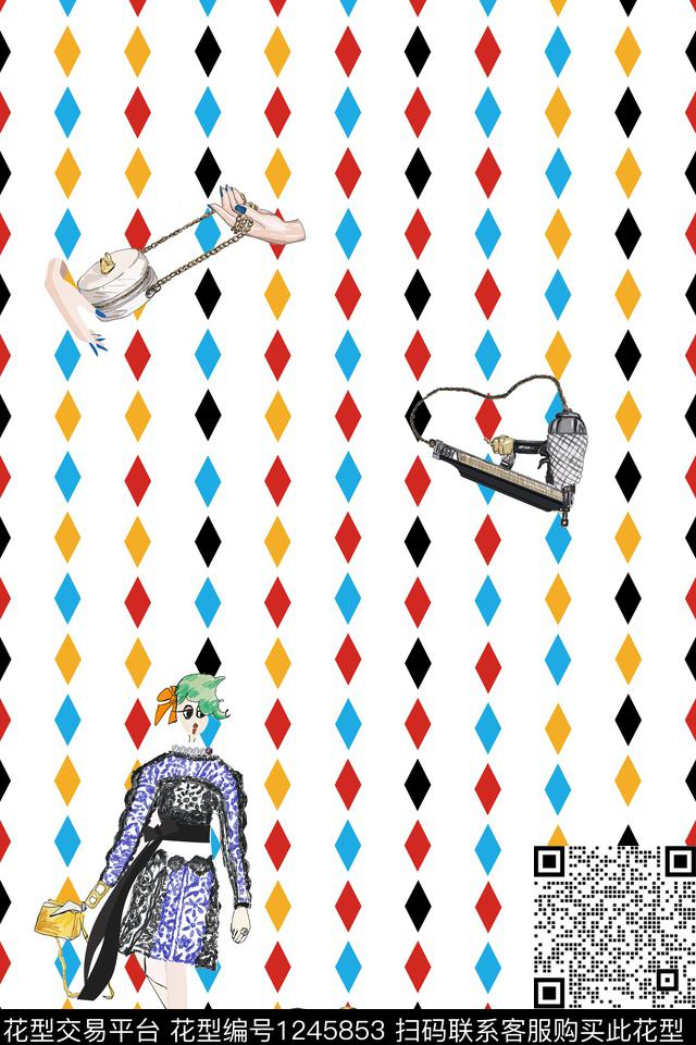 定位花大牌风几何数码印花华亿平台下载（图片编号: 1245853） - 瓦栏（Walan）