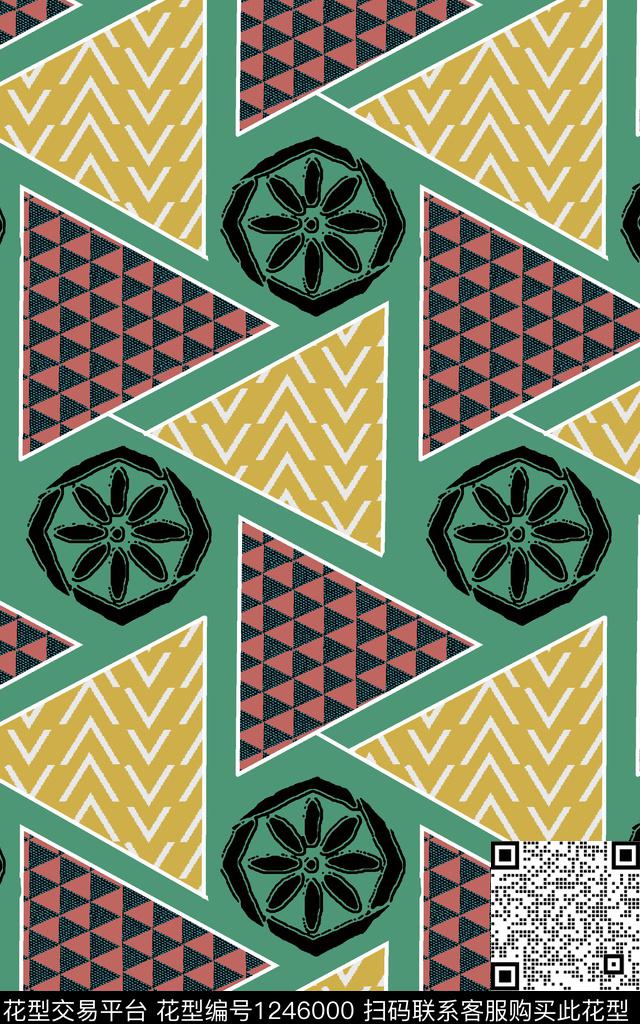 黑底花卉绿植树叶复古数码印花华亿平台下载（图片编号: 1246000） - 瓦栏（Walan）