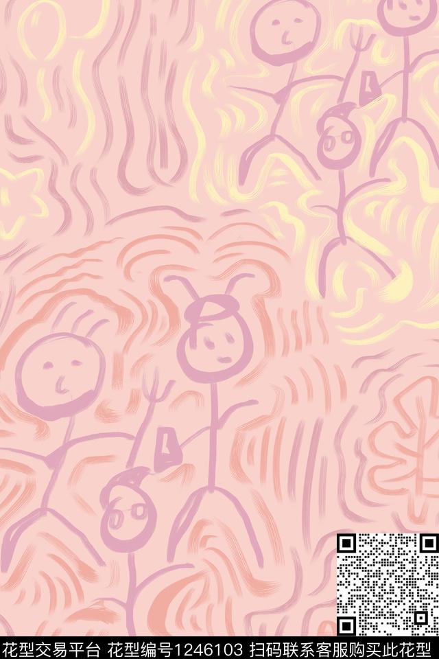 童装气球线条画传统印花华亿平台下载（图片编号: 1246103） - 瓦栏（Walan）