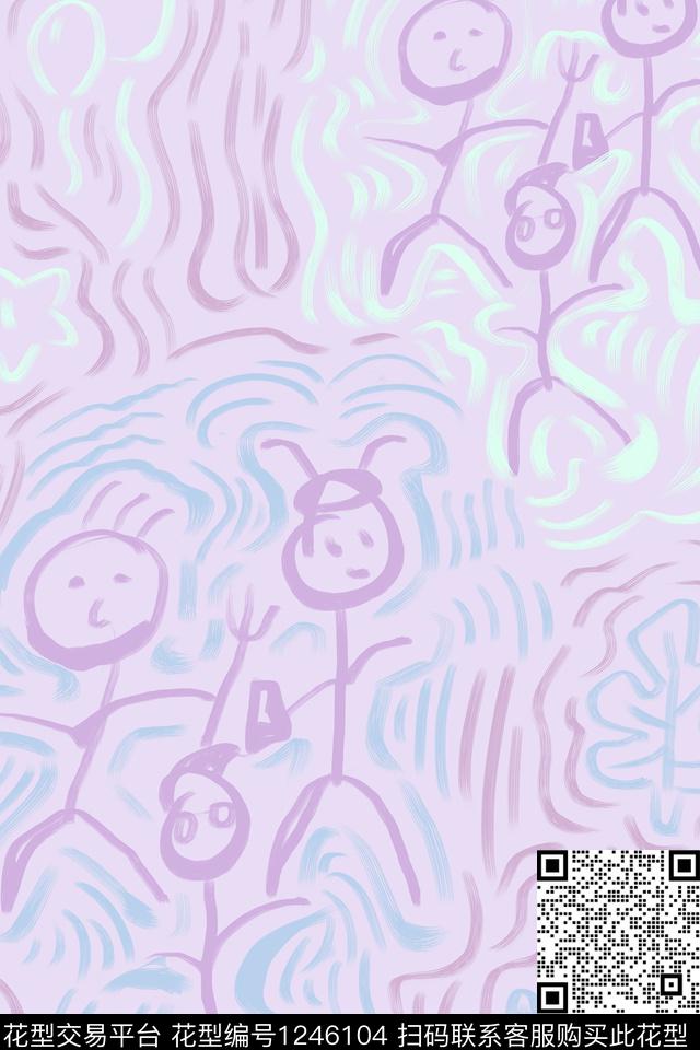 童装气球线条画传统印花华亿平台下载（图片编号: 1246104） - 瓦栏（Walan）