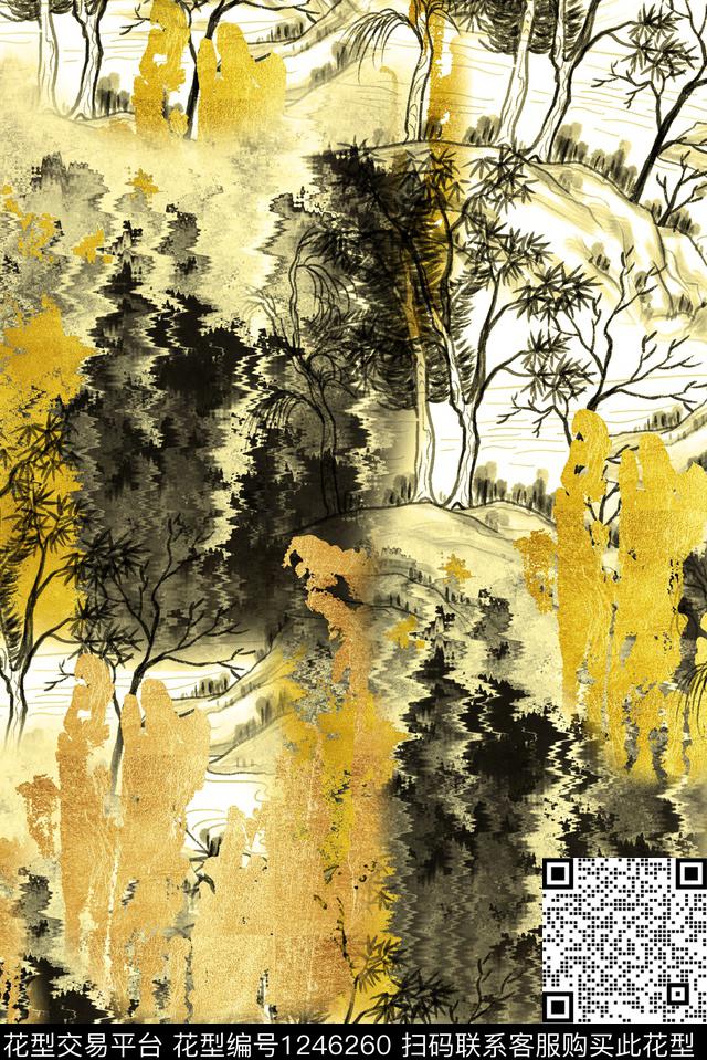 复古时尚风景景观数码印花华亿平台下载（图片编号: 1246260） - 瓦栏（Walan）