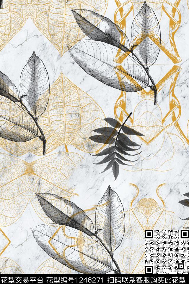 植物简约手绘数码印花华亿平台下载（图片编号: 1246271） - 瓦栏（Walan）