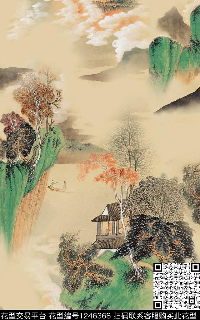 雪纺中国风国画数码印花华亿平台下载（图片编号: 1246368） - 瓦栏（Walan）