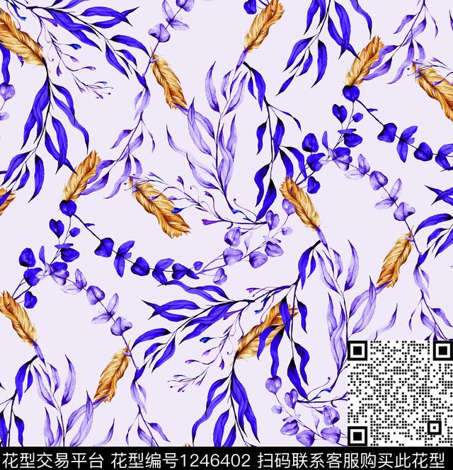 小碎花清爽底花卉绿植树叶数码印花华亿平台下载（图片编号: 1246402） - 瓦栏（Walan）