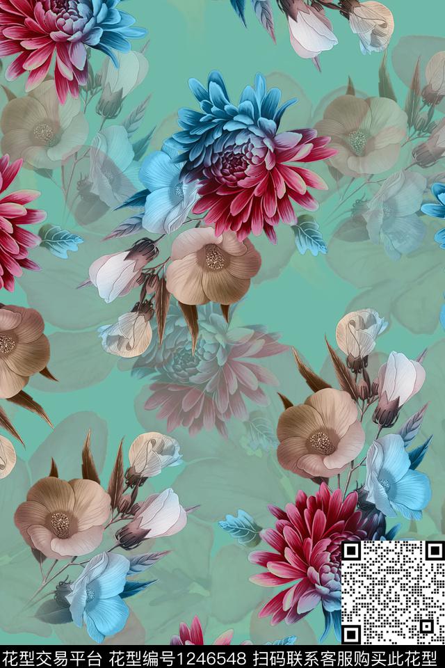 花卉大牌风女装数码印花华亿平台下载（图片编号: 1246548） - 瓦栏（Walan）