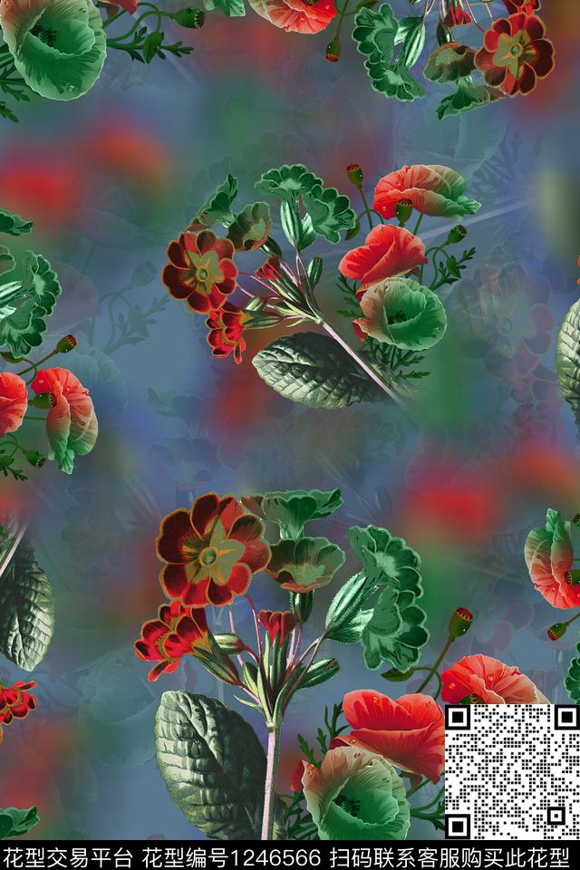 花卉大牌风女装数码印花华亿平台下载（图片编号: 1246566） - 瓦栏（Walan）