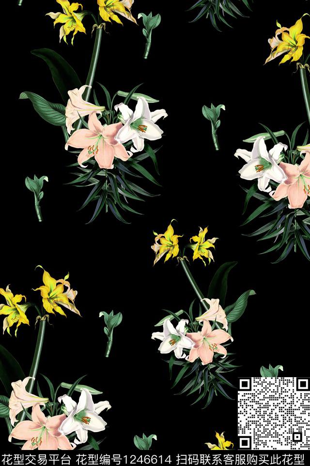 花卉女装手绘花卉数码印花华亿平台下载（图片编号: 1246614） - 瓦栏（Walan）