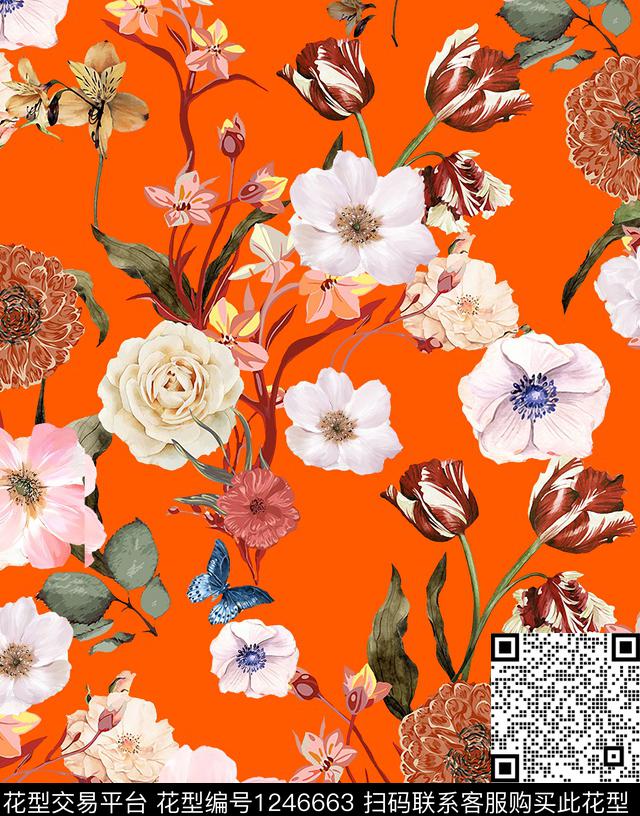 花卉连衣裙大牌风数码印花华亿平台下载（图片编号: 1246663） - 瓦栏（Walan）