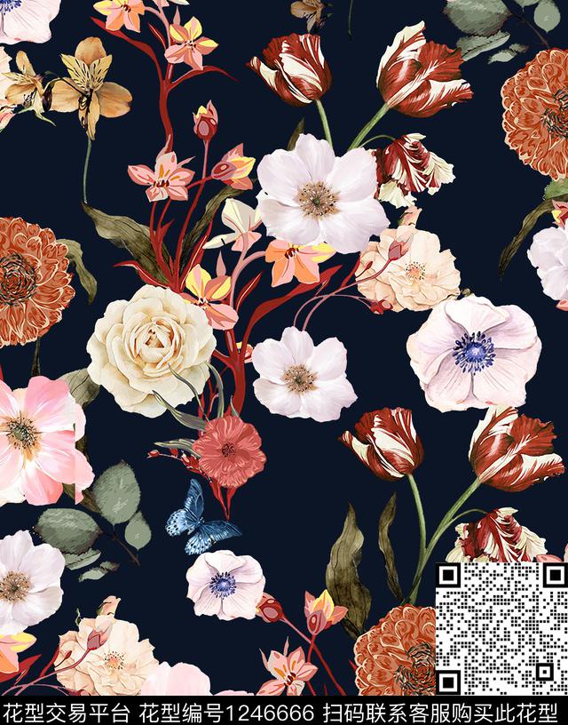 花卉连衣裙大牌风数码印花华亿平台下载（图片编号: 1246666） - 瓦栏（Walan）