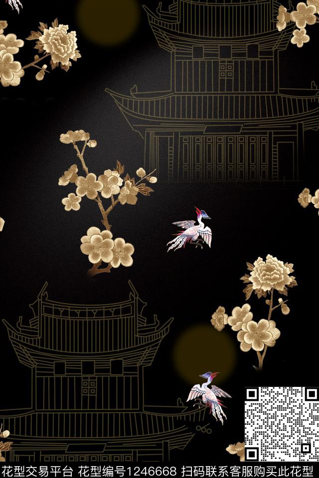 花卉中国风女装数码印花华亿平台下载（图片编号: 1246668） - 瓦栏（Walan）