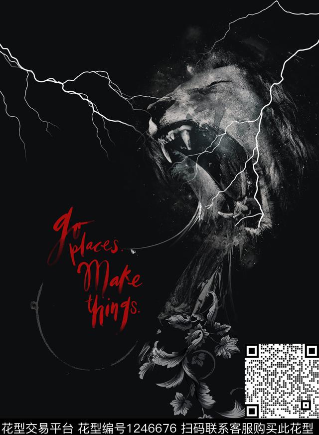 狮子字母胸前独幅传统印花华亿平台下载（图片编号: 1246676） - 瓦栏（Walan）