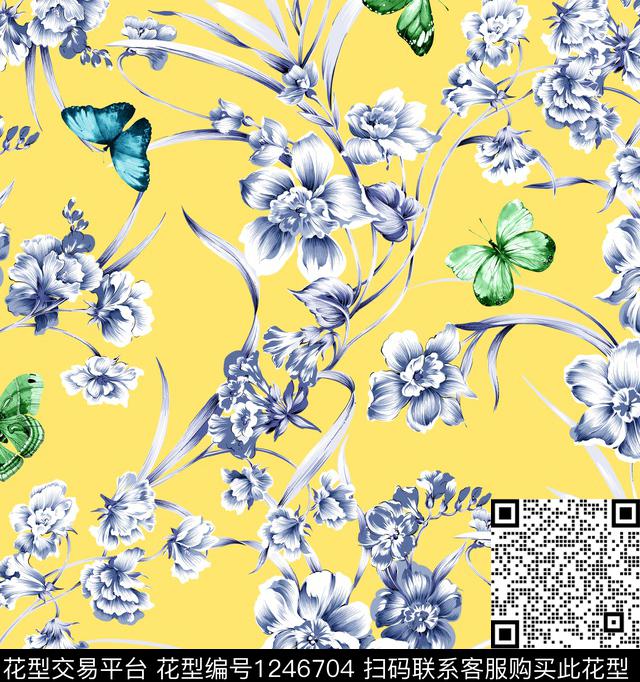 郁金香兰花柠檬数码印花华亿平台下载（图片编号: 1246704） - 瓦栏（Walan）