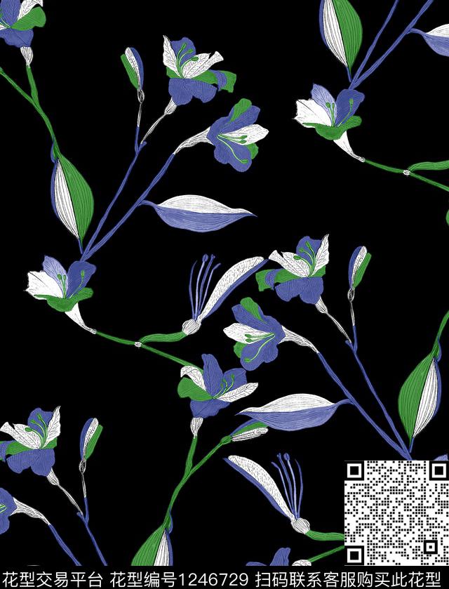 郁金香兰花柠檬数码印花华亿平台下载（图片编号: 1246729） - 瓦栏（Walan）