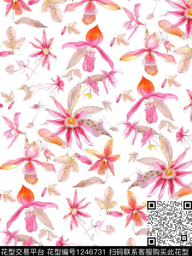 郁金香兰花柠檬数码印花华亿平台下载（图片编号: 1246731） - 瓦栏（Walan）