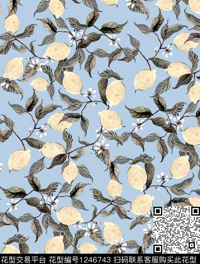 郁金香兰花柠檬数码印花华亿平台下载（图片编号: 1246743） - 瓦栏（Walan）