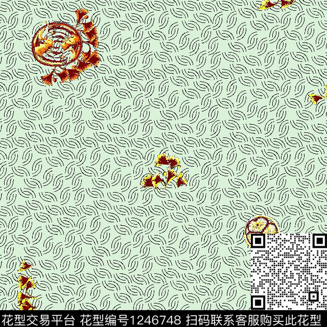 线条底纹银杏叶子贵族华亿平台传统印花华亿平台下载（图片编号: 1246748） - 瓦栏（Walan）