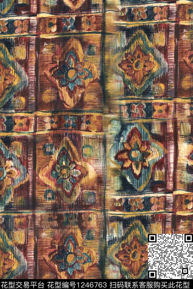 油画华亿平台几何抽象花卉数码印花华亿平台下载（图片编号: 1246763） - 瓦栏（Walan）