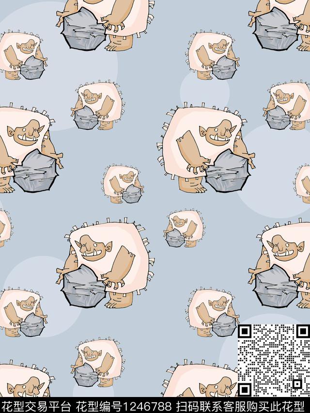 艺术蓝色小怪兽数码印花华亿平台下载（图片编号: 1246788） - 瓦栏（Walan）