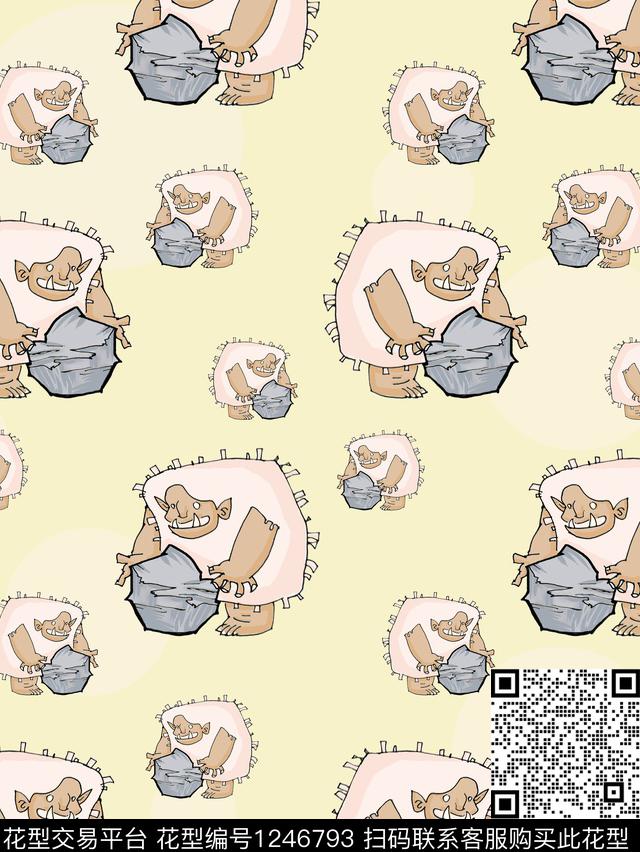 艺术蓝色小怪兽数码印花华亿平台下载（图片编号: 1246793） - 瓦栏（Walan）