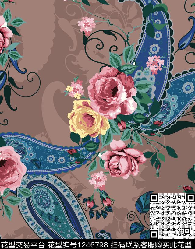 花卉手绘佩斯利传统印花华亿平台下载（图片编号: 1246798） - 瓦栏（Walan）