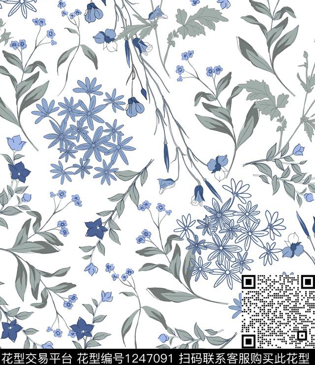 花卉小碎花植物传统印花华亿平台下载（图片编号: 1247091） - 瓦栏（Walan）