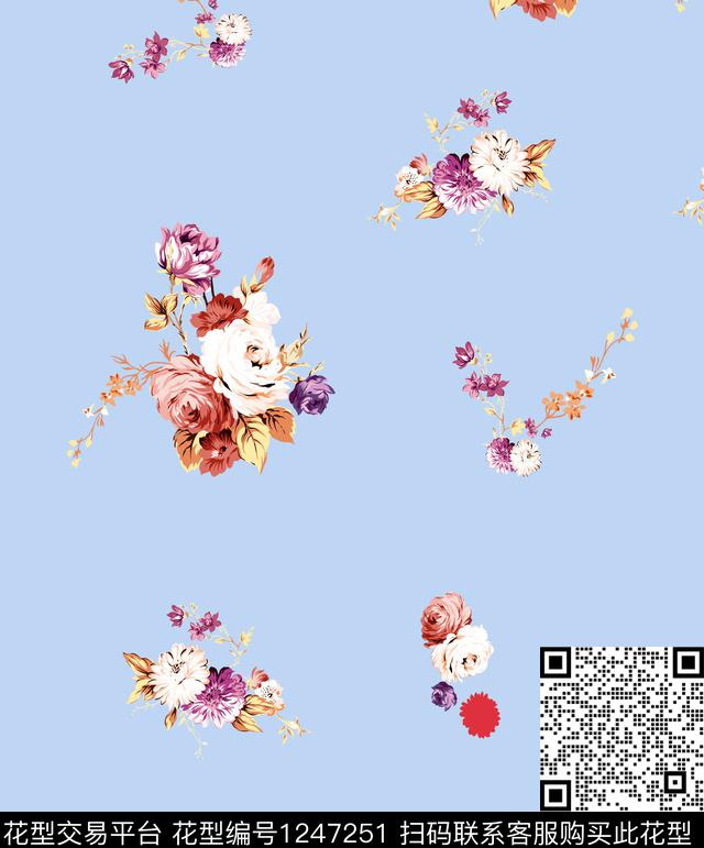 郁金香小碎花玫瑰花数码印花华亿平台下载（图片编号: 1247251） - 瓦栏（Walan）