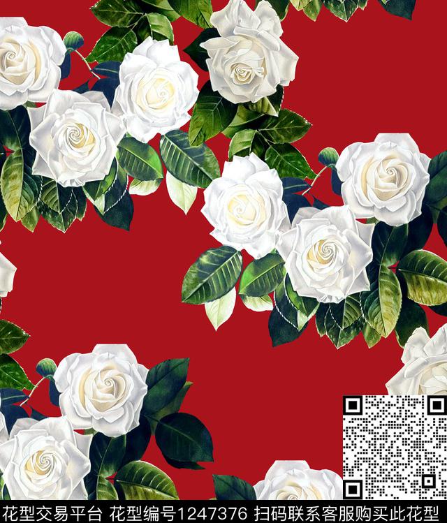 大牌风DOLCEGABBANA白玫瑰数码印花华亿平台下载（图片编号: 1247376） - 瓦栏（Walan）