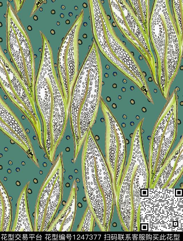 几何绿植树叶彩色底数码印花华亿平台下载（图片编号: 1247377） - 瓦栏（Walan）
