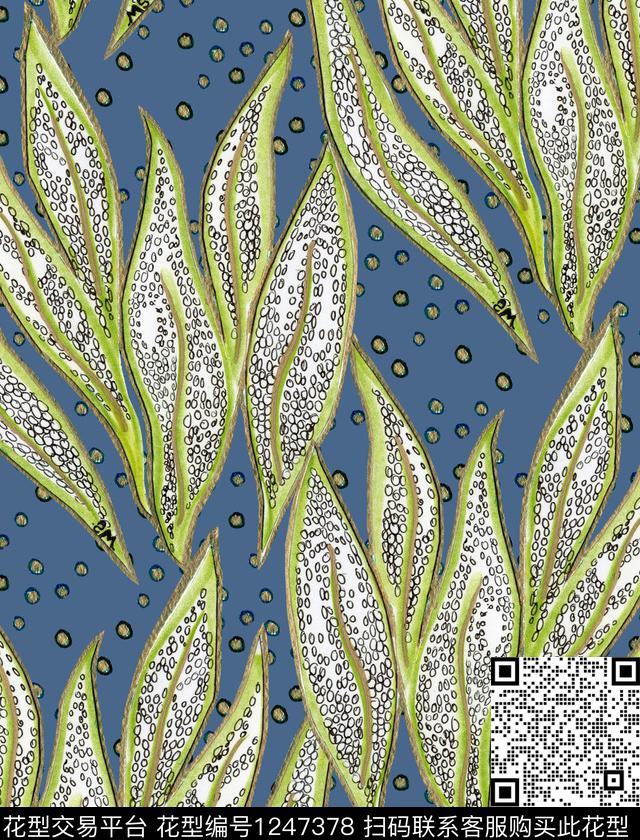 几何绿植树叶彩色底数码印花华亿平台下载（图片编号: 1247378） - 瓦栏（Walan）