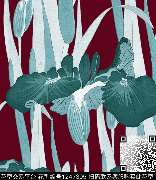 鸢尾花JUSTCAVALLI雪纺数码印花华亿平台下载（图片编号: 1247395） - 瓦栏（Walan）