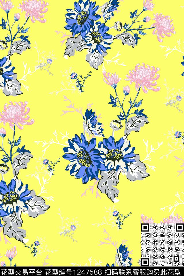 矢量大牌风花卉传统印花华亿平台下载（图片编号: 1247588） - 瓦栏（Walan）