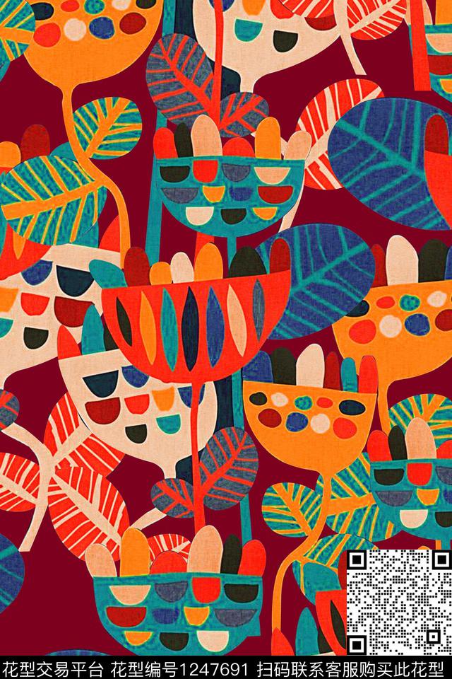 简约香云纱民族风数码印花华亿平台下载（图片编号: 1247691） - 瓦栏（Walan）