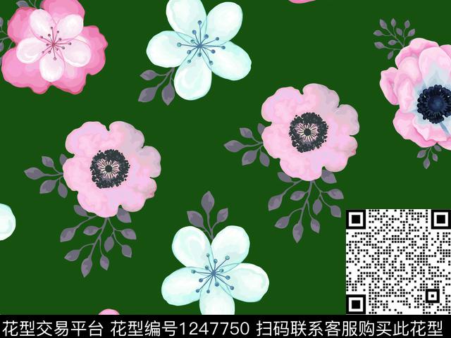 清爽底花卉水彩花卉散点花卉数码印花华亿平台下载（图片编号: 1247750） - 瓦栏（Walan）