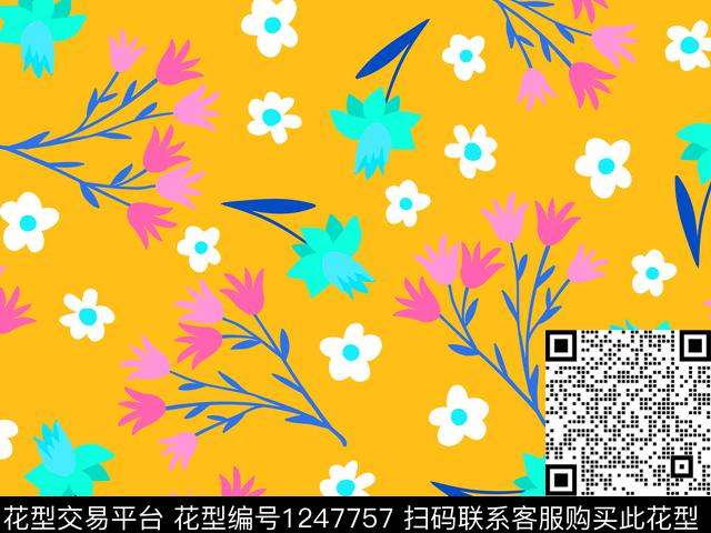 小碎花散点花卉卡通花卉传统印花华亿平台下载（图片编号: 1247757） - 瓦栏（Walan）