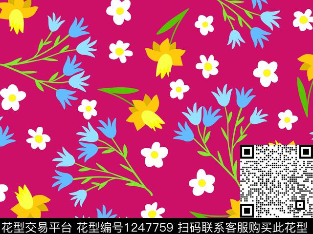 小碎花散点花卉卡通花卉数码印花华亿平台下载（图片编号: 1247759） - 瓦栏（Walan）
