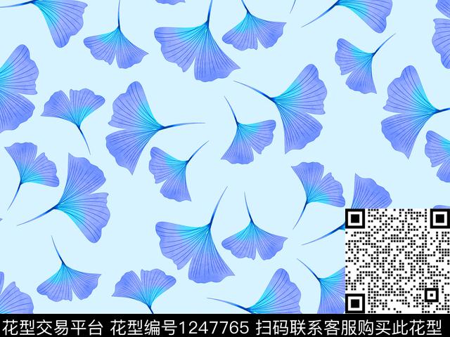 银杏叶子漂亮清爽花卉数码印花华亿平台下载（图片编号: 1247765） - 瓦栏（Walan）