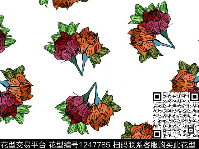 抽象花卉散点花卉数码印花华亿平台下载（图片编号: 1247785） - 瓦栏（Walan）
