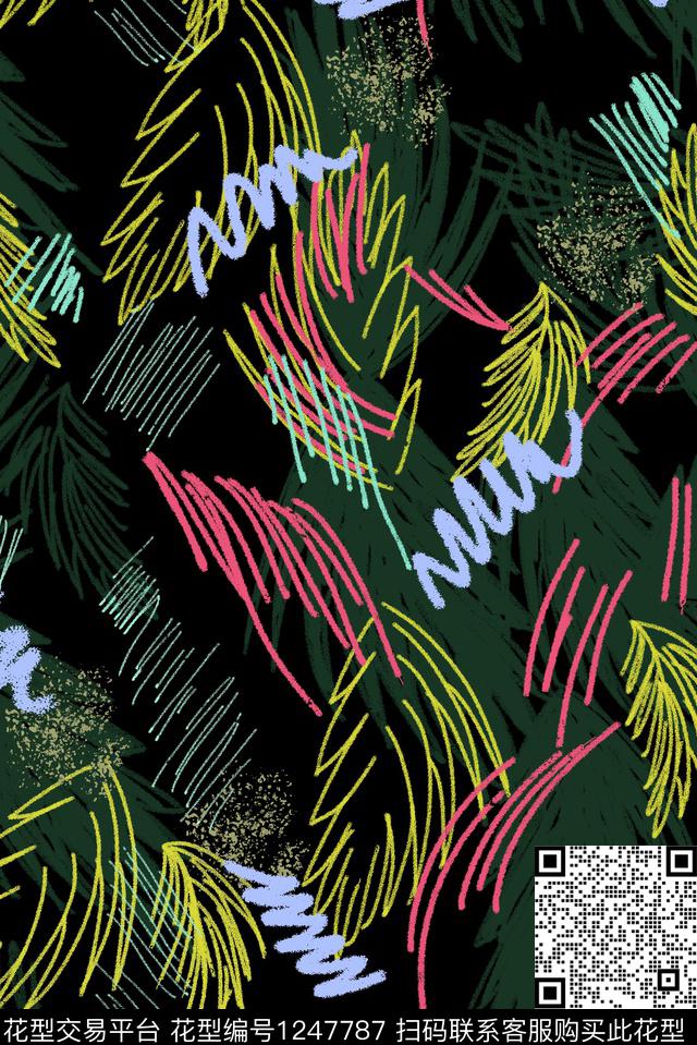 抽象大牌风绿植树叶传统印花华亿平台下载（图片编号: 1247787） - 瓦栏（Walan）