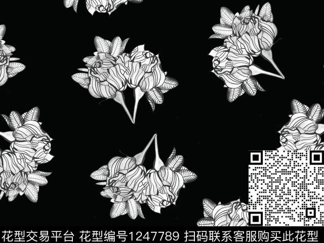 抽象花卉素描散点花卉数码印花华亿平台下载（图片编号: 1247789） - 瓦栏（Walan）